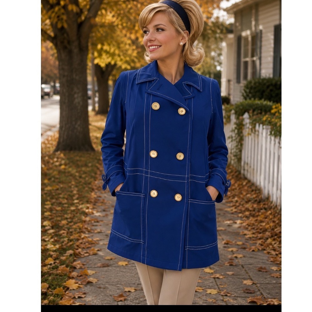 Vtg  60's Jerold Royal Blue Double Breasted Car Coat White  stitching  XL